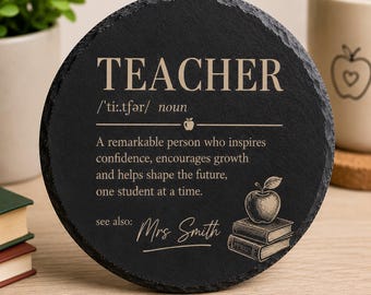 Cadeau personnalisé pour professeur | Cadeau de remerciement pour enseignant | Cadeau de fin d'année pour professeur | Dessous de verre personnalisé en ardoise | Décoration de bureau d'enseignant