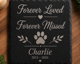 Sous-verre en ardoise personnalisé en hommage à votre animal de compagnie | Cadeau commémoratif pour chien | Cadeau de deuil pour chat | À jamais aimé, à jamais regretté | Souvenir personnalisé pour votre animal de compagnie