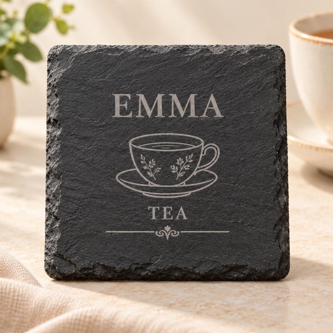 Personalised Tea Slate Coaster, Custom Name Engraved Drinks Mat, Tea ...