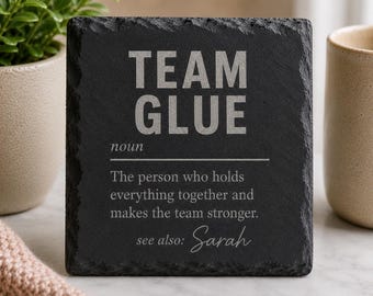 sous-bock en ardoise Team Glue | Cadeau personnalisé pour collègue | Cadeau d'appréciation d'équipe | Cadeau collègue | Cadeau de remerciement pour un collègue Royaume-Uni