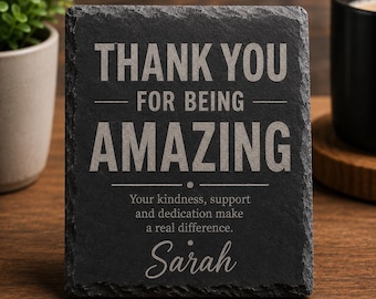 Thank You for Being Amazing Gift, Personalised Slate Coaster, Appreciation Gift for Coworker, Colleague, Teacher, Boss, Employee Gift