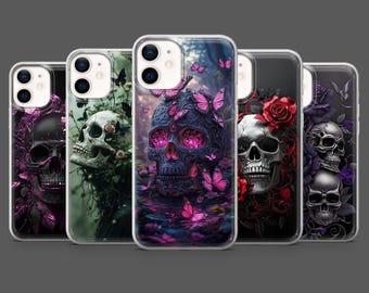 Etui na telefon z czaszką i gotyckim szkieletem emo na iPhone'a 17Pro, 16, 15, 14, 13, 12, Samsunga S26, S25, S24, S23, A17, A26, A57, Pixela 10, 9