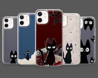 Etui na telefon Jiji Kiki z czarnym kotem na iPhone'a 17Pro, 16, 15, 14, 13, 12, Samsunga S26, S25, S24, S23, A17, A26, A57, Pixela 10, 9