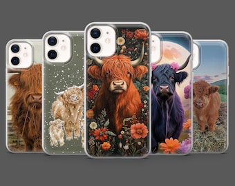 Etui na telefon z motywem krowy szkockiej i bydła hodowlanego MagSafe Cover do iPhone'a 17Pro, 16, 15, 14, 13, Samsunga S26, S25, S24, S23, A17, A26, A57, Pixela 10, 9