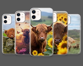 Etui na telefon z motywem szkockiej krowy Highland Cow na iPhone'a 17Pro, 16, 15, 14, 13, 12, Samsunga S26, S25, S24, S23, A17, A26, A57, Pixela 10, 9