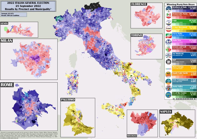 Italian Vote Map Italy 2022 Chamber of Deputies Election by Precinct and Municipality - Etsy