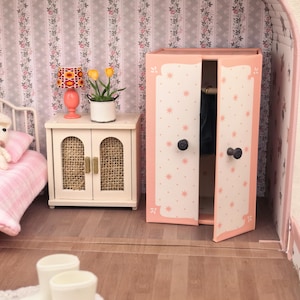 Handmade Pink Starry Dollhouse Wardrobe, Maileg Style Furniture, 1:12 Scale Accessory