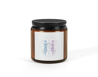 Zodiac Gemini Illustration Candle | Amber Jar Soy Candle