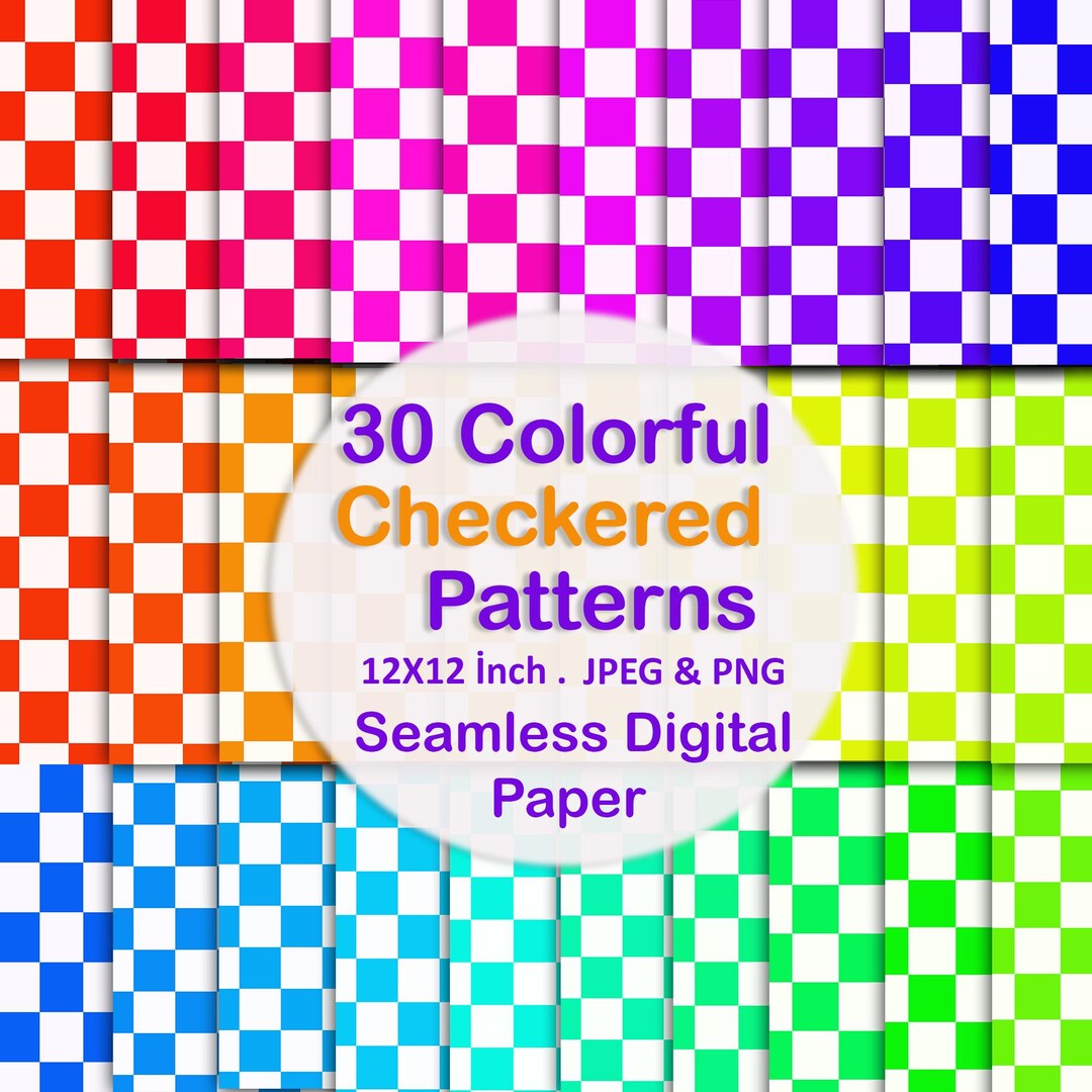 30 Seamless Checkered Patterns, Colorful Digital Paper, JPG PNG ...