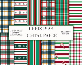 Christmas Digital Paper Pack, Seamless Holiday Patterns, 12x12 Printable JPG, Winter Scrapbook Backgrounds, Instant Download