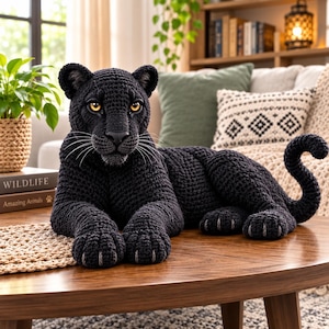 Amigurumi Black Panther-mönster PDF, virkad vildkattleksak, safariheminredning, nybörjarvänligt mönster