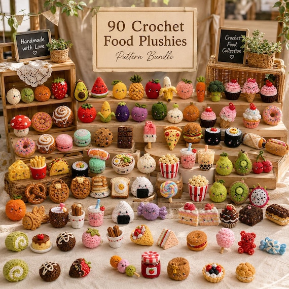 Amigurumi Food Crochet PATTERN Bundle, Fruit Veggie Dessert Plushies, Beginner Friendly PDF, Instant Download Mega Pack