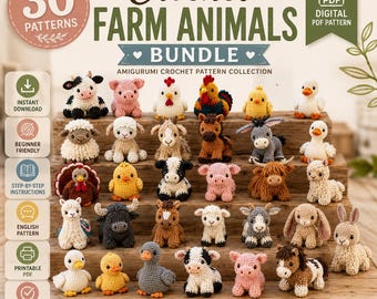 Crochet Farm Animals Pattern Pack Amigurumi PDF Patterns Cow Pig Chicken Sheep Horse Beginner Easy Digital Download
