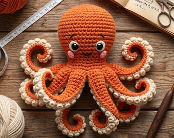 Patron de pieuvre au crochet PDF | Motif animal marin | Peluche poulpe Amigurumi | Modèle au crochet de tentacules au point soufflé | Jouet bébé cadeau Crochet