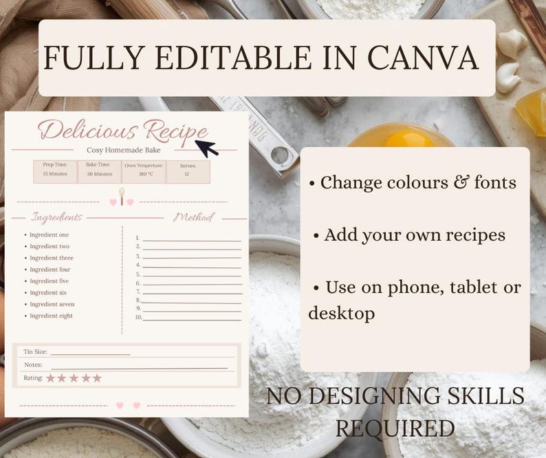Cosy Recipe Canva Template, Editable Recipie Planner, Home Baker and