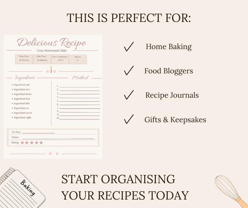 Cosy Recipe Canva Template, Editable Recipie Planner, Home Baker and