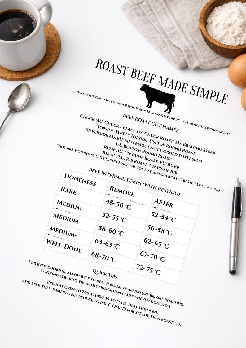 Meat Temperature Chart Printable Bundle Steak & Roast Beef Guide Meat ...