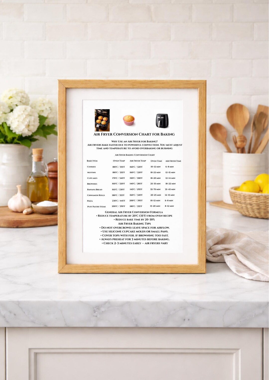 Air Fryer Guide Baking Conversion Chart Printable Kitchen Reference ...