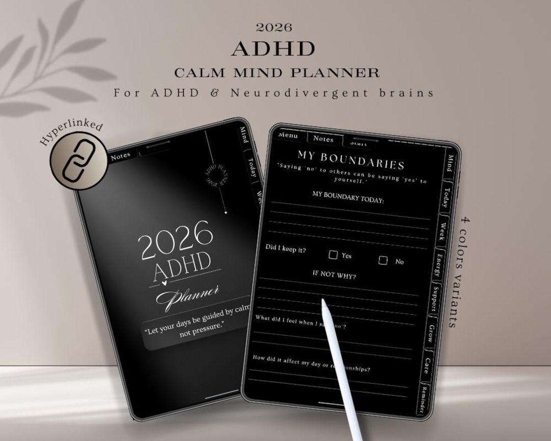2026 ADHD Digital Planner for Women, Calm Mind Planner, Dark Planner ...