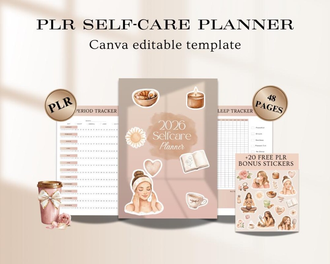 PLR Self-care Feminine Planner, Canva Editable Template, Planner for ...
