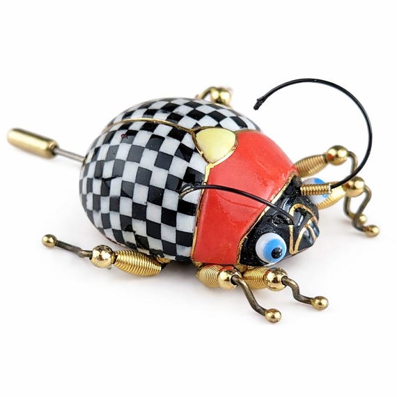 EUC Cynthia Chuang Porcelain Beetle Brooch Handcrafted Wearable Art Jewelry