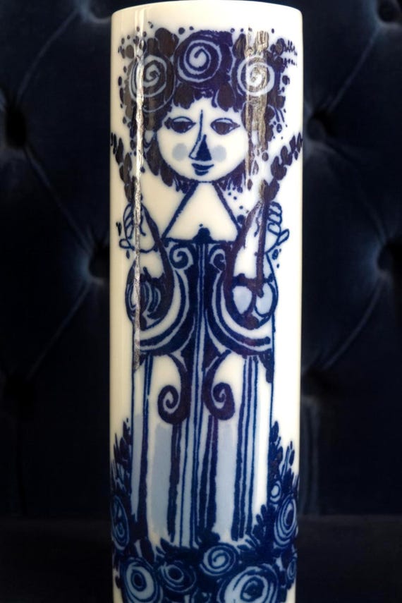 Vintage Rosenthal Studio-Line Vase – Mid-Century Modern Porcelain, Blue & White Figurative Design, Made in Germany