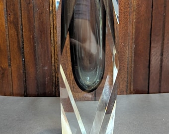 Vintage Murano Sommerso Faceted Art Glass Vase  Mandruzzato Style Black & Clear Geometric Italian Crystal