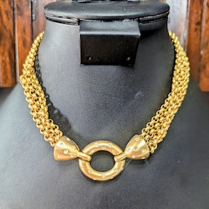 Vintage Givenchy Paris Gold-Tone Multi-Strand Necklace – Crystal Statement Choker, 1980s Designer Jewelry, Signed Givenchy