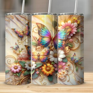 20oz Butterfly Tumbler Personalized Birth Flower Skinny Tumbler Custom Birth Flower Gift Bridesmaid Proposal Gift for Her Birth Flower Gift