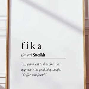 Fika Definition Print, Fika Print, Fika Sign, Scandinavian Print, Swedish Print, Nordic Wall Decor, Living Room Decor, Scandinavian Wall Art