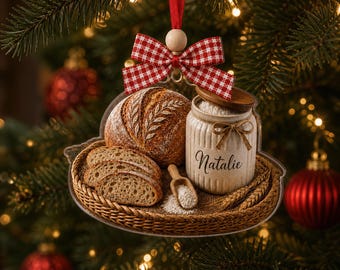 Ornement de pain au levain personnalisé (2 faces), cadeau de Noël personnalisé pour boulanger, souvenir de levain, décoration personnalisée avec nom