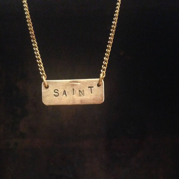Saint // Brass Stamped Word Necklace