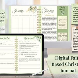 Christian Faith Journal | Prayer, Bible Study, Gratitude, Reflections & Wellness | 12 Monthly Themes | Digital Download