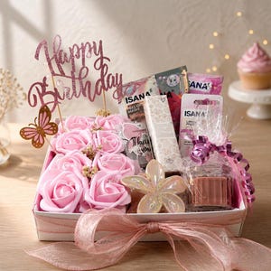 Mini Birthday Gift Box XS | Self Care Gift for Women | Pink Care Package | Small Birthday Present | Cute Spa Gift Box | Rose Gift Box