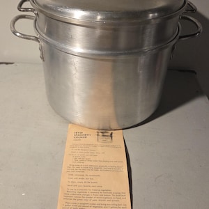 6-8 Quart Leyse Product Aluminum Co 3 Piece Steamer Pot Pan w/ Handles VTG