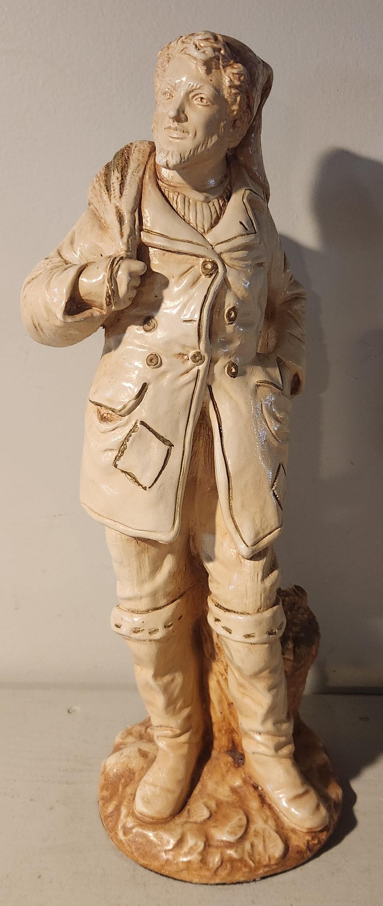 Marwal Ind. Cast Chalkware Fisherman Fish Monger Man Vintage