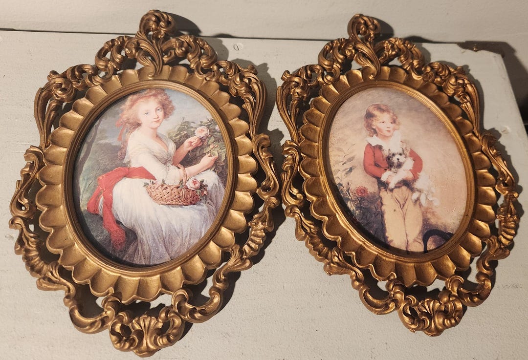 Vintage Mod Depose Boy Girl Gold Ornate Oval Frame Made in Italy Frame ...
