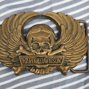 Vintage 1970s Harley Davidson Belt Buckle - Brass Skull
