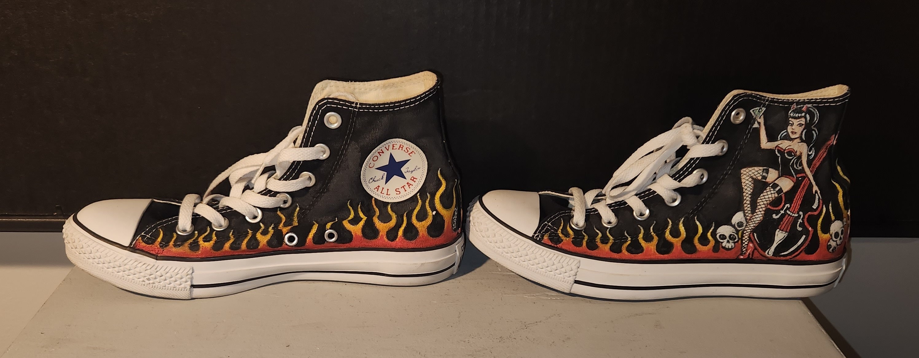 Black Converse With Hand-painted Flames, Rockabilly Retro Style Chuck  Taylors, 50s Swing Dance Shoes for Men or Women 