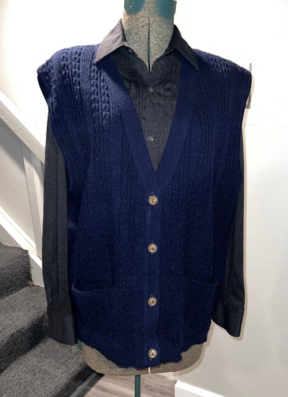 Cable Knit Sweater Vest Navy Blue Carriage Court V