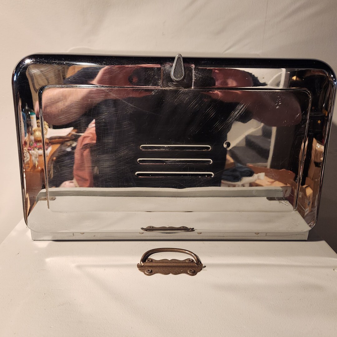 Vintage Chrome Mid Century Bread Box With Shelf Etsy