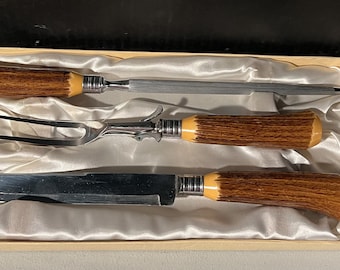 Vintage  US Boker Carving Set Knife Fork Sharpener Cutlery