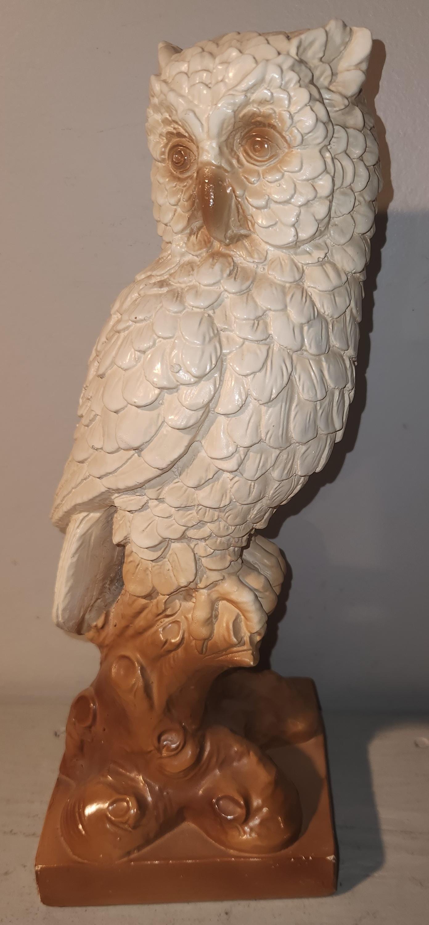 Vintage Owl Sculpted Plaster and Hand Painted