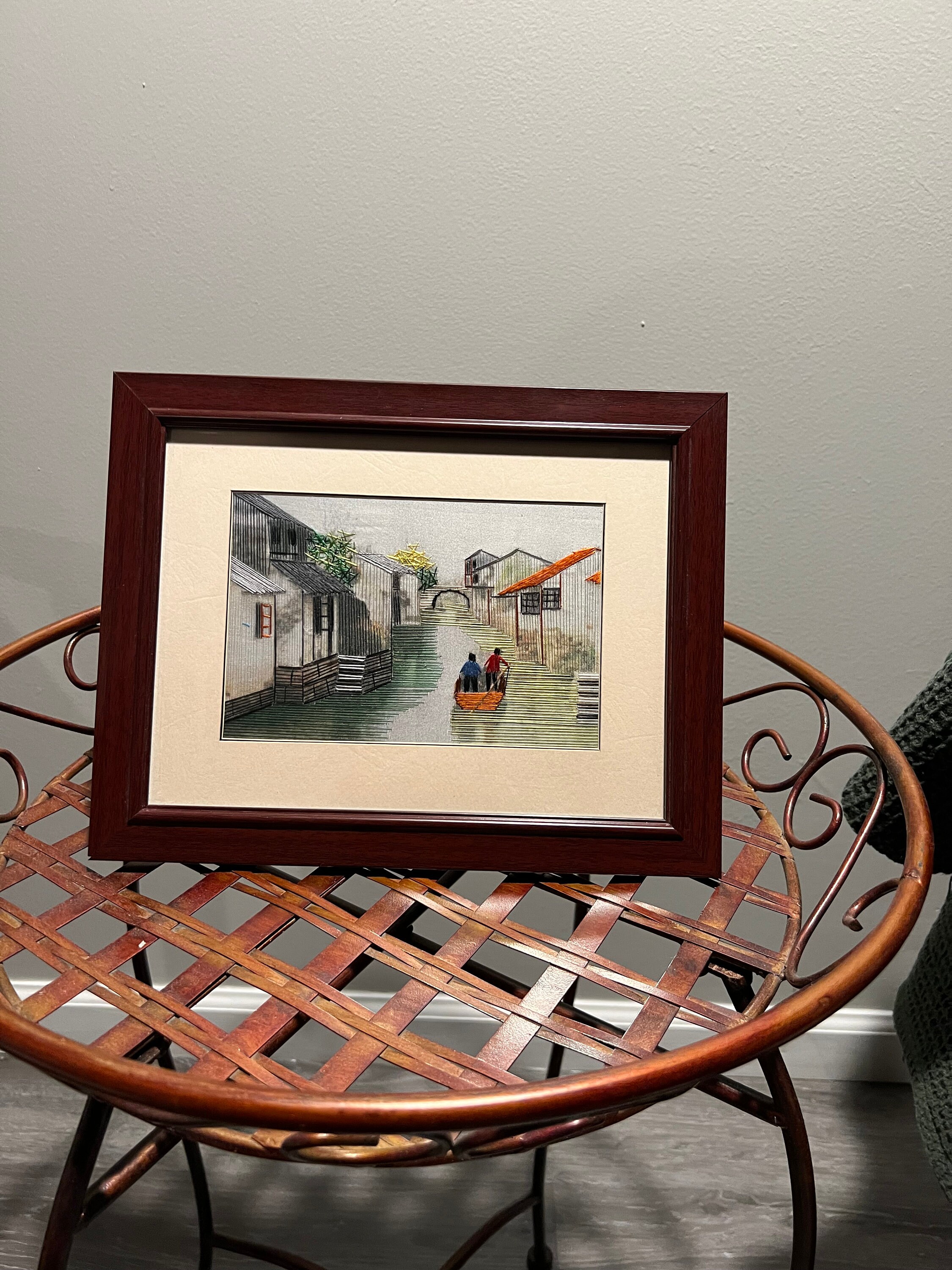 訳あり商品 Chinese String Etsy - Vintage Framed Painting Art その他