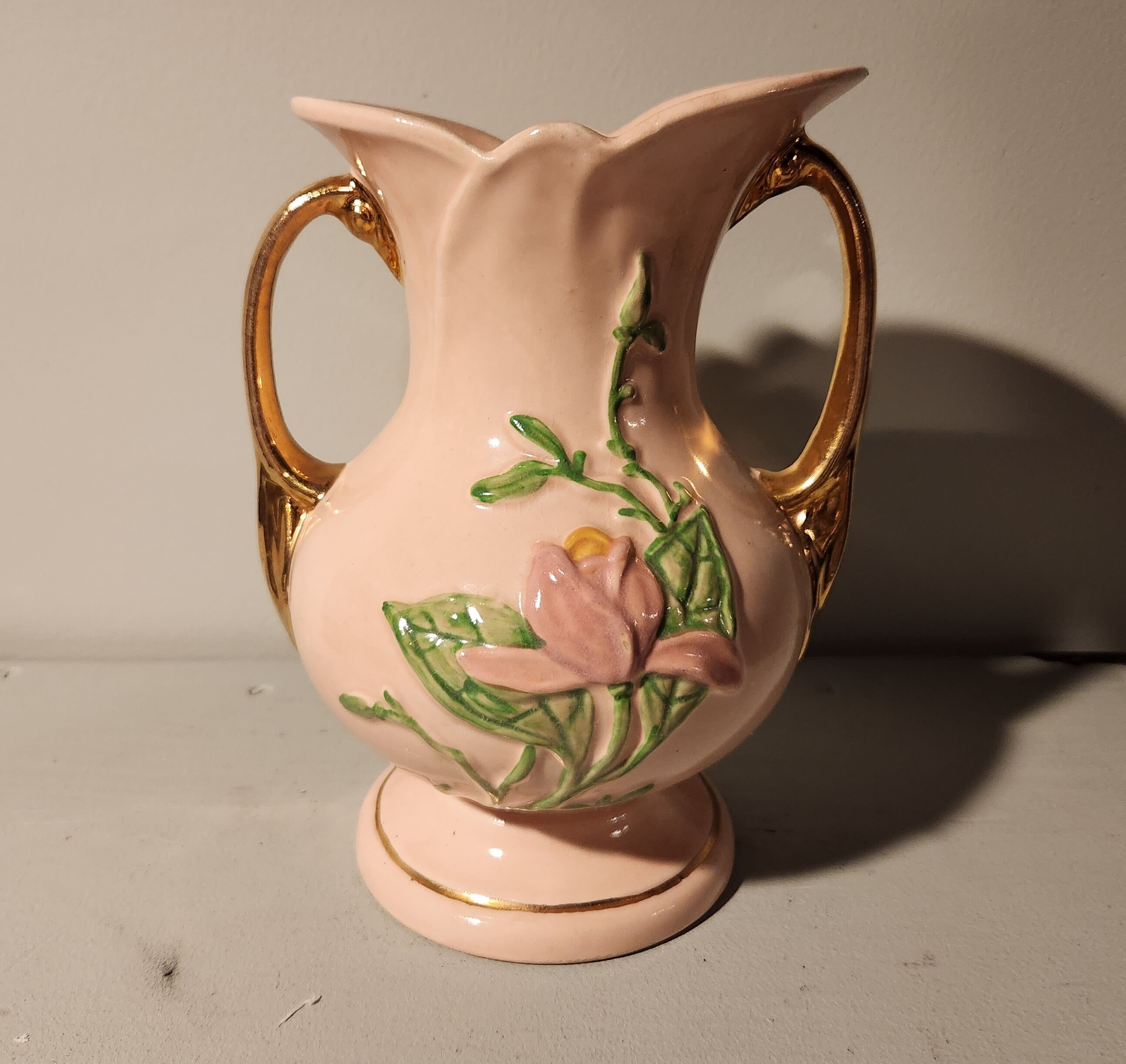 ラッセルライト Hull Pottery 花瓶 USA ミッドセンチュリー Vintage Hull Art Pottery Vase H-9 8 1/2 Glossy Pink Double Gold