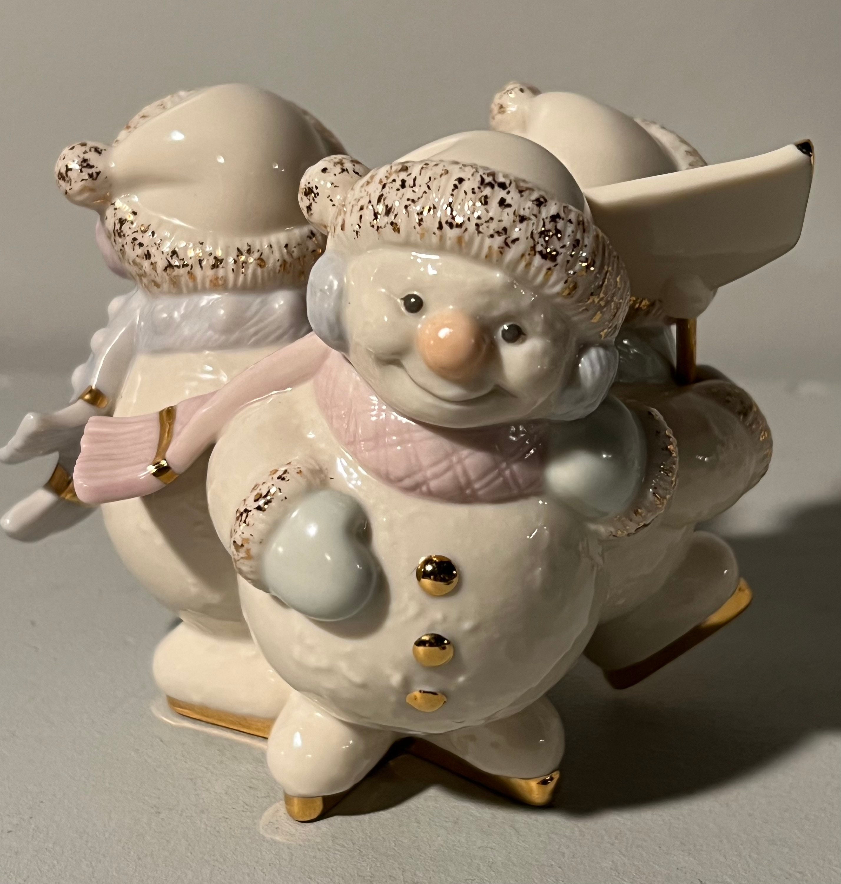 Snowman Candle Holders Skating by Candlelight From the Lenox
