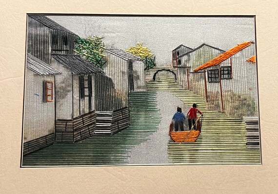 Chinese String Art Painting Framed Vintage - Etsy