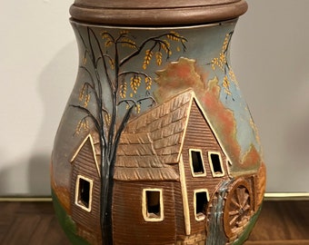 Vintage Hand Painted Ceramic Decorative Ginger Jar Farmhouse Lamp Night Light