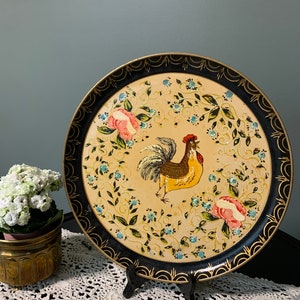 Isco Hand Painted Rooster Plates (4) and Serving Tray (1)