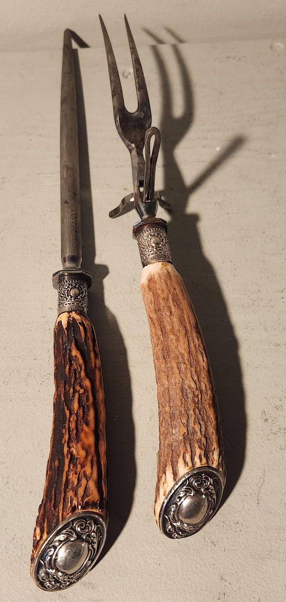 【Harrison Brothers】 【純銀ハンドル】ティーフォーク 7本 Harrison Bros and Howson Sterling Antler Carving Fork and